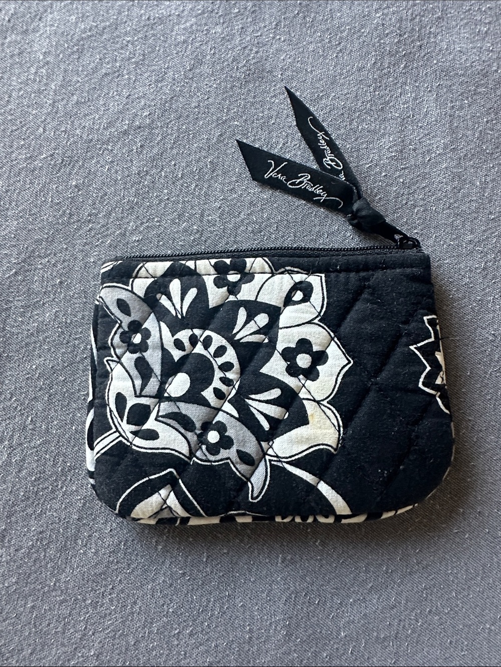 Vera Bradley Black & White Quilted Floral Zip Pouch